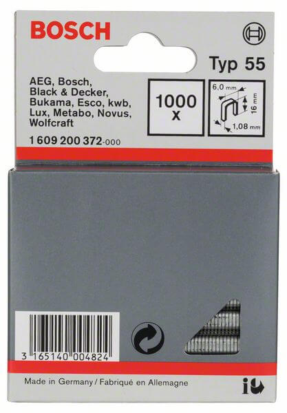 Bosch Schmalrückenklammer Typ 55, 6 x 1,08 x 16 mm, 1000er-Pack