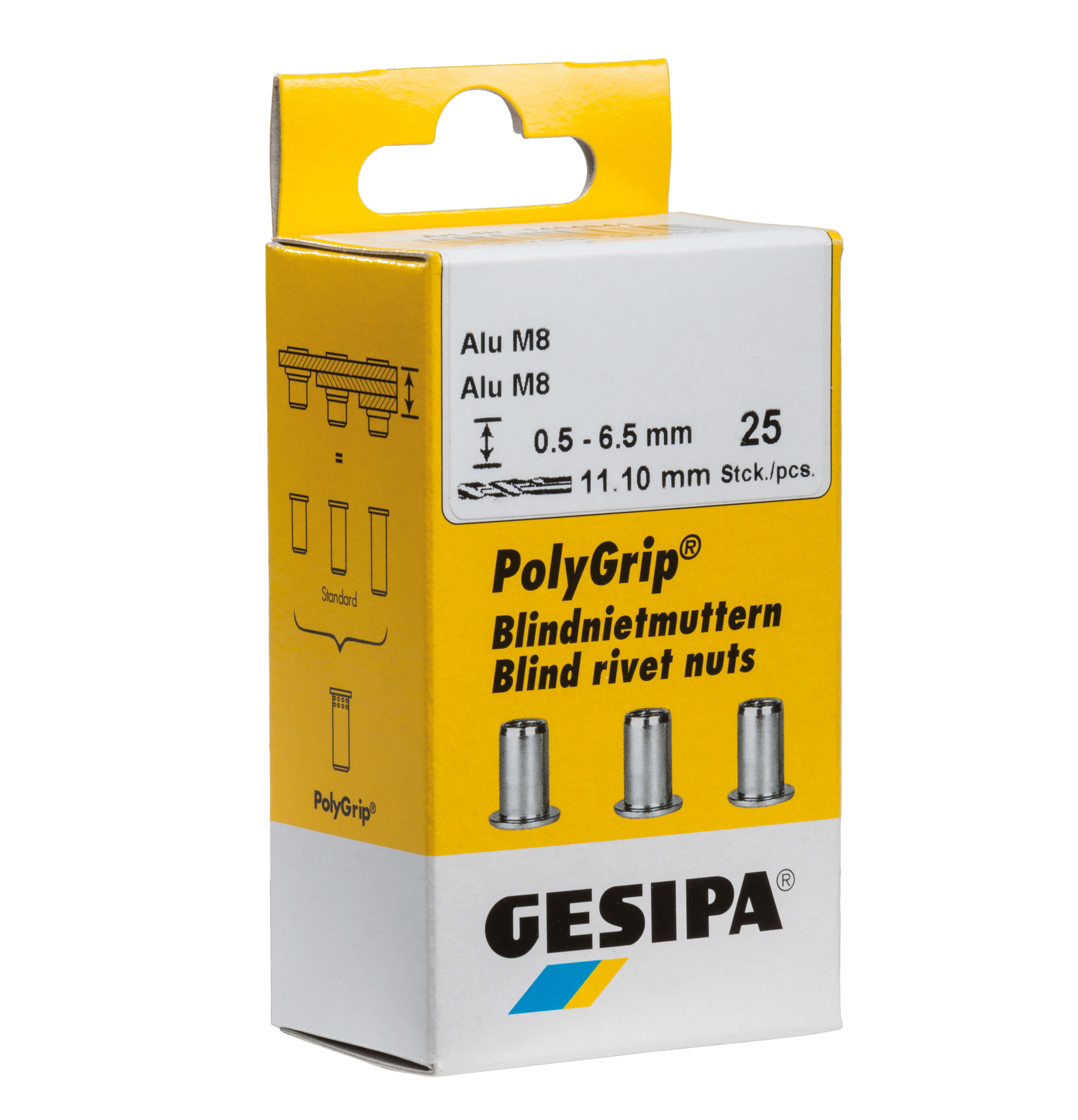 Gesipa PolyGrip Blindnietmuttern Mini-Pack Stahl M 8 x 11 x 20