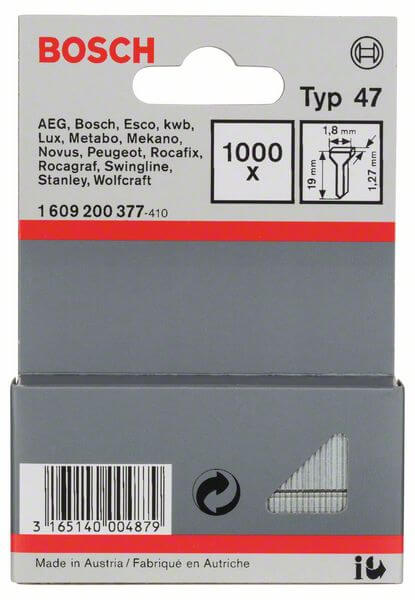 Bosch Tackernagel Typ 47, 1,8 x 1,27 x 19 mm, 1000er-Pack